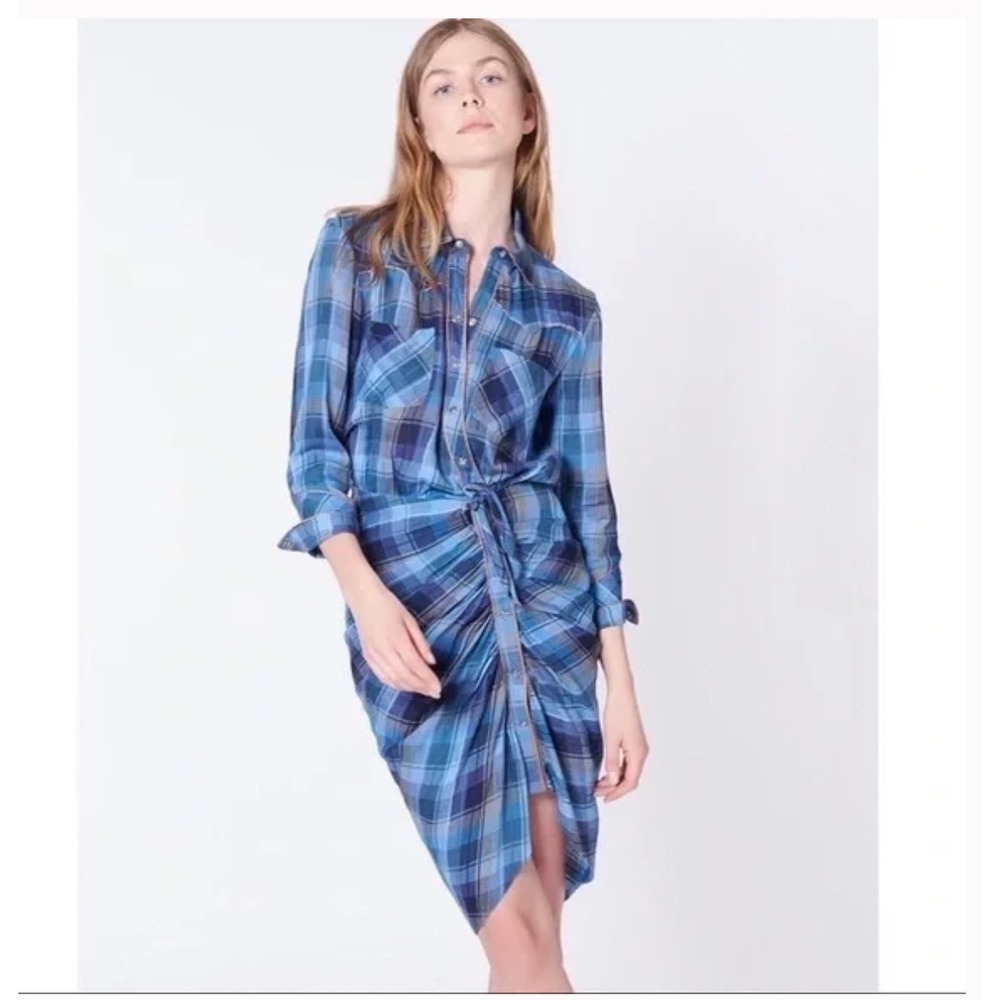 NWT Veronica Beard Sierra Plaid Western‎ Draped Snap Front Shirt Dress Size 4